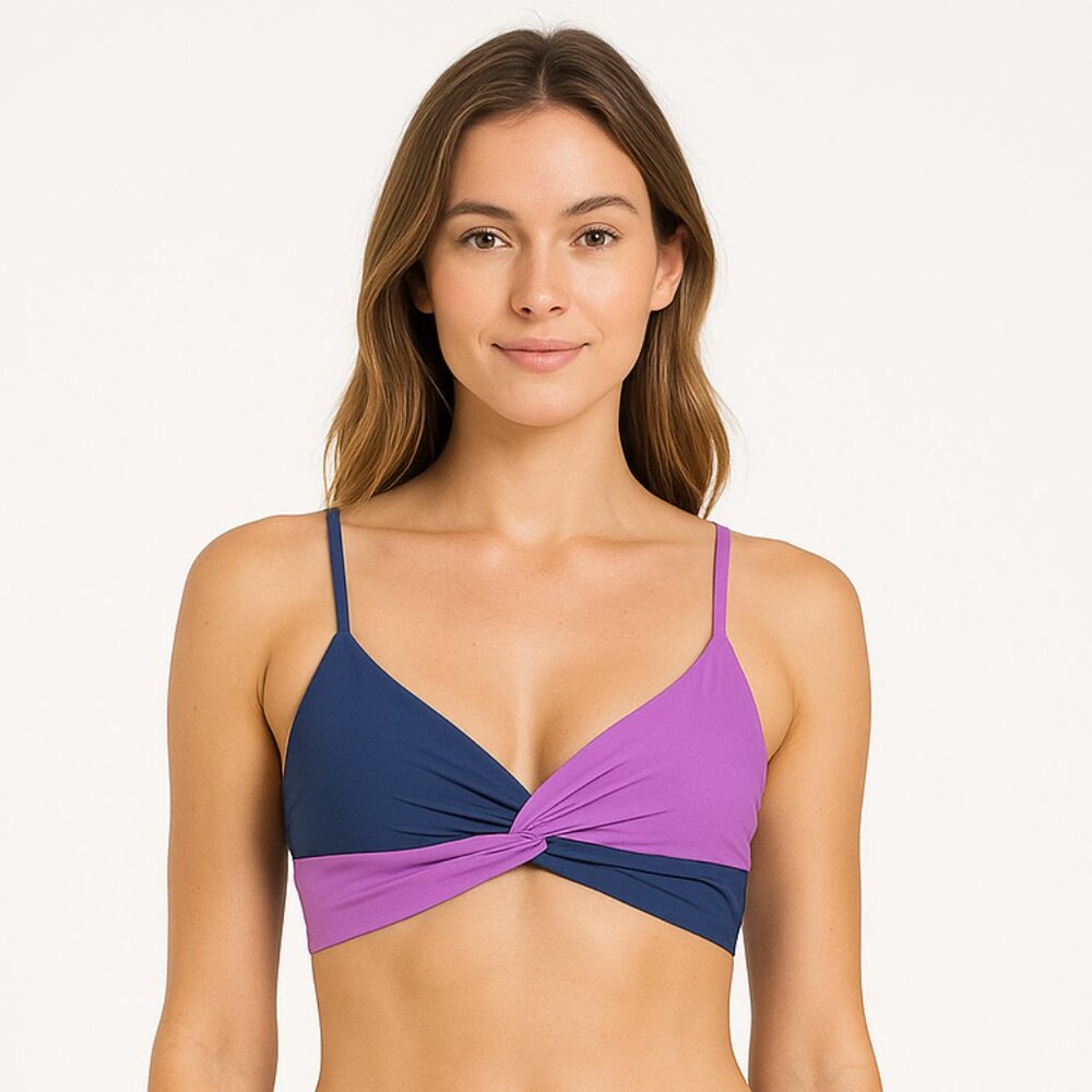 L*Space Colorblock Twist‎ Front Bikini Top Purple & Navy – Women’s XL NWOT